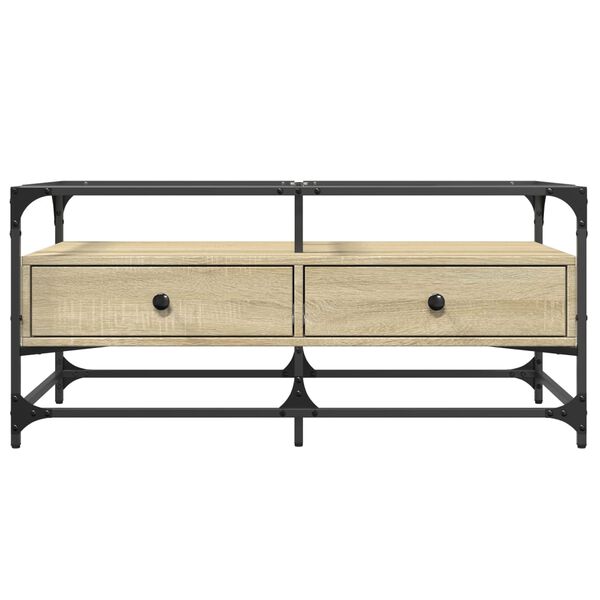 vidaXL Coffee Table with Glass Top Sonoma Oak 98.5x50x45 cm Steel