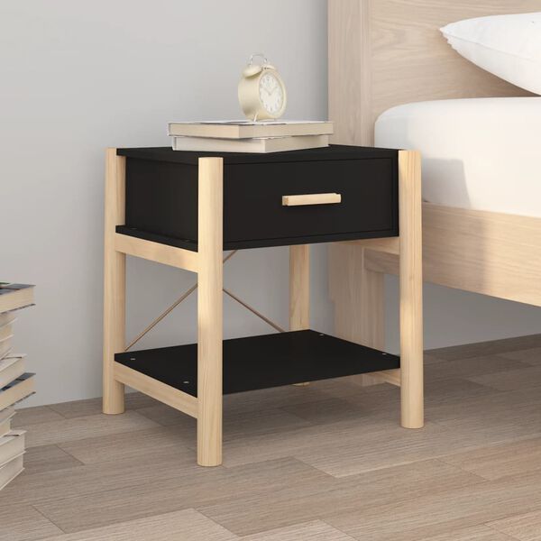 vidaXL Bedside Table Black 42x38x45 cm Engineered Wood