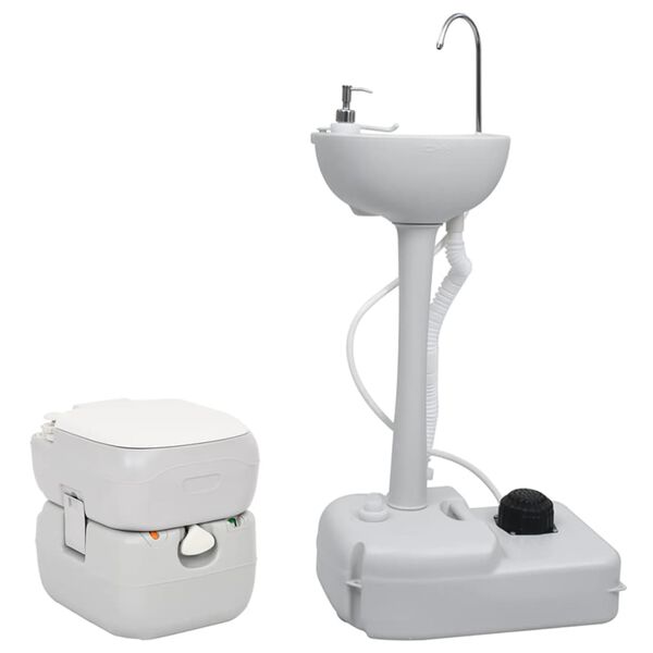 vidaXL Portable Camping Toilet and Handwash Stand Set