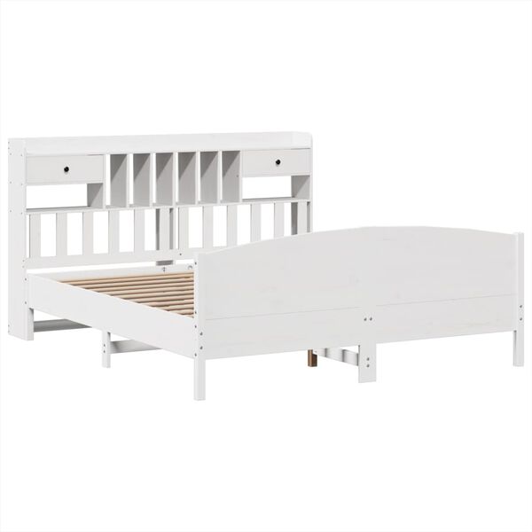 vidaXL Bookcase Bed without Mattress White 180x200 cm Super King Solid Wood Pine