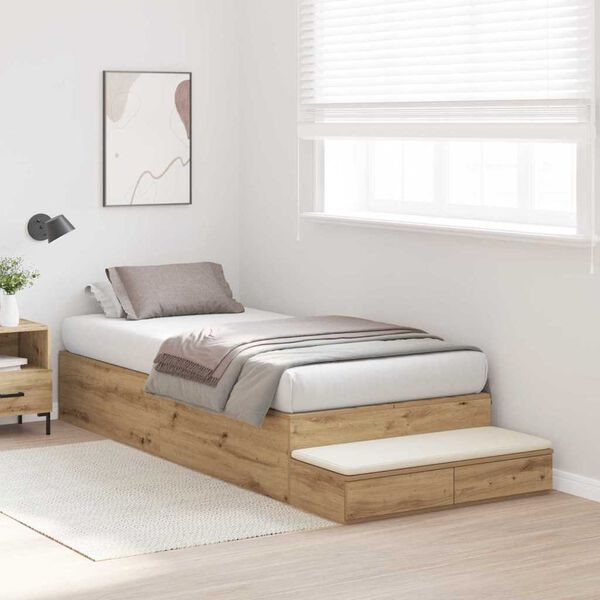 vidaXL Storage Bed Frame with Drawer Artisan Oak 90 cm Engineered Wood