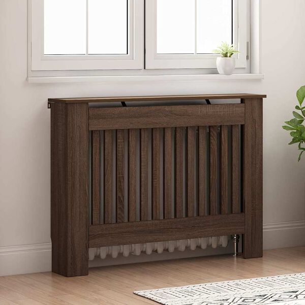 vidaXL Radiator Cover Brown Oak 112 x 19 x 81.5 cm Engineered Wood
