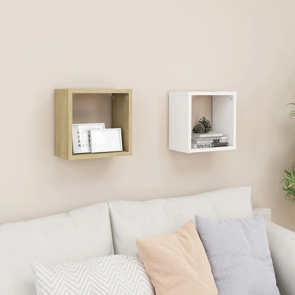 vidaXL Wall Cube Shelves 2 pcs White and Sonoma Oak 26x15x26 cm
