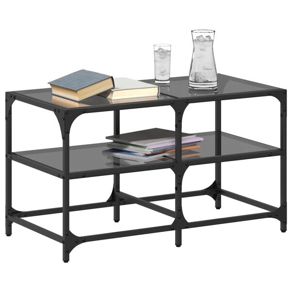 vidaXL Coffee Table with Black Glass Top 78.5x40x45 cm Steel