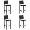 vidaXL Garden Bar Stools with Cushions 4 pcs Black Poly Rattan
