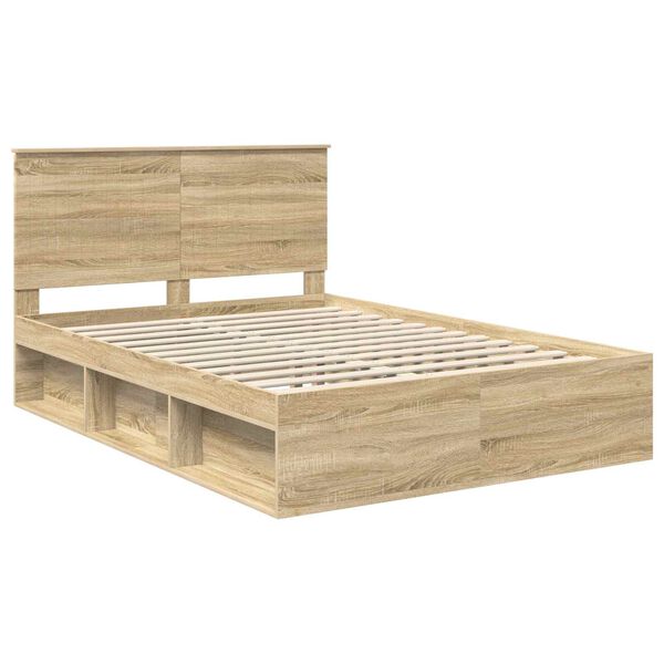 vidaXL Bed Frame Sonoma Oak 135 x 190 cm Solid Pine Wood