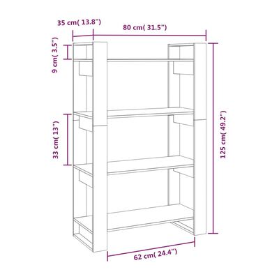vidaXL Book Cabinet/Room Divider Black 80x35x125 cm Solid Wood Pine