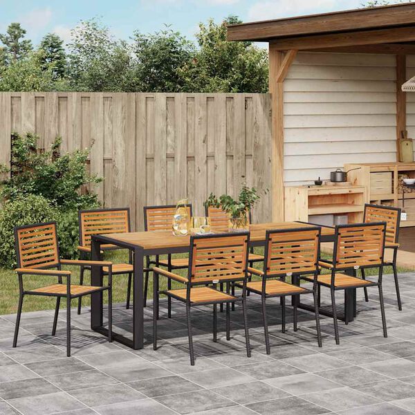vidaXL Garden Dining Set 9 pcs Black and Brown Poly Rattan