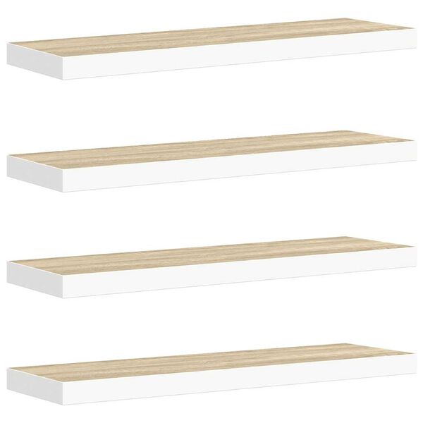 vidaXL Floating Wall Shelves 4 pcs Oak and White 80x23.5x3.8 cm MDF
