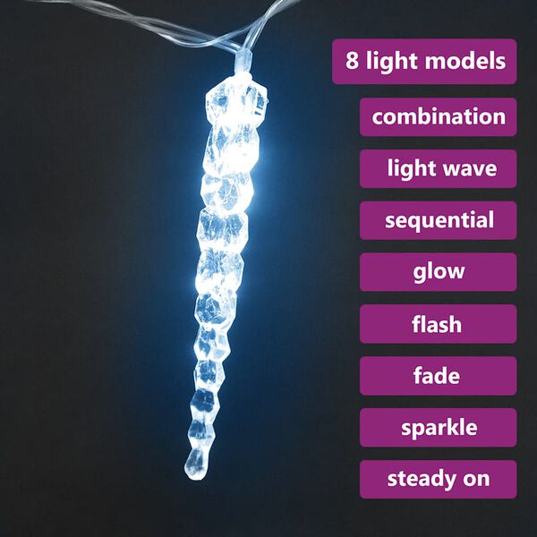 vidaXL Christmas Icicle Lights 40pcs Cold White Acrylic Remote Control