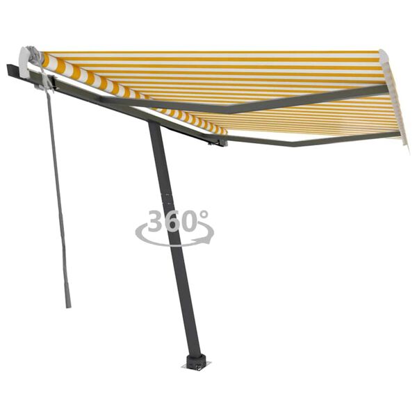 vidaXL Freestanding Manual Retractable Awning 350x250 cm Yellow/White