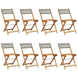 vidaXL Folding Garden Chairs 8 pcs Grey Poly Rattan and Solid Wood