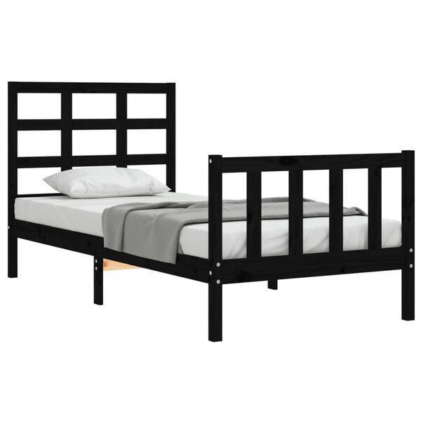 vidaXL Bed Frame without Mattress Black Small Single Solid Wood Pine
