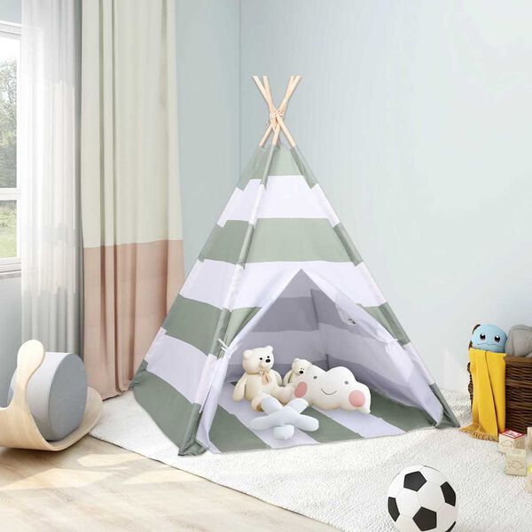 vidaXL Children Tent Grey and White 120 x 120 x 150 cm Solid pine wood