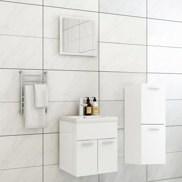 vidaXL Bathroom Furniture Set High Gloss White Engineered Wood