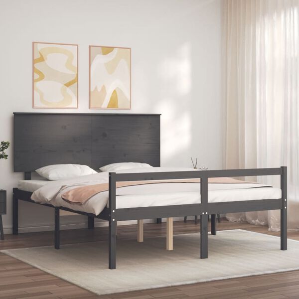 vidaXL Senior Bed without Mattress Grey 160x200 cm Solid Wood