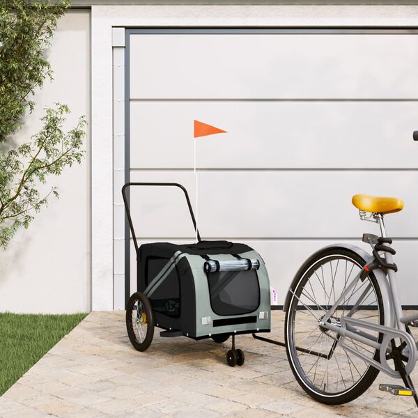 vidaXL Pet Bike Trailer Grey and Black Oxford Fabric and Iron