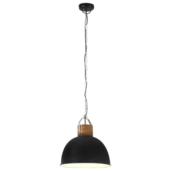 vidaXL Industrial Hanging Lamp Black Round 51 cm E27 Solid Mango Wood