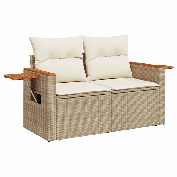vidaXL 5 Piece Garden Sofa Set with Cushions Beige Poly Rattan Acacia