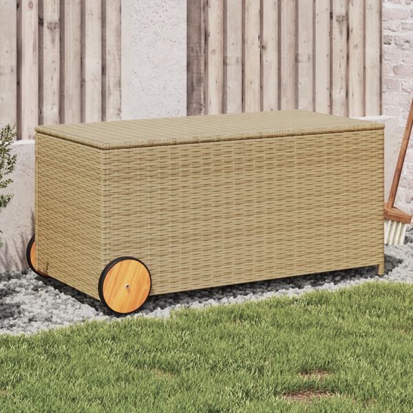vidaXL Garden Storage Box with Wheels Mix Beige 190L Poly Rattan