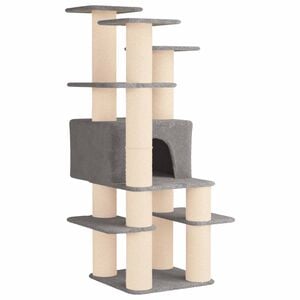 vidaXL Cat Tree with Sisal Scratching Posts Light Grey 161 cm