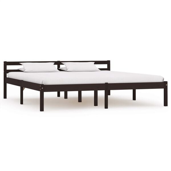 vidaXL Bed Frame without Mattress Dark Brown Solid Pine Wood 180x200 cm Super King
