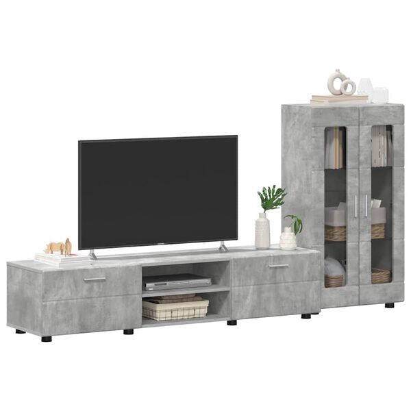 vidaXL TV Cabinet Set with Drawer FLORIN Concrete Grey Engineered Wood