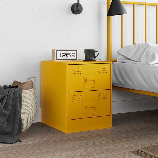 vidaXL Bedside Cabinet Yellow 34.5x39x44 cm Steel