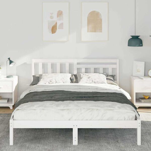 vidaXL Bed Frame with Headboard White 140 x 200 cm Solid Pine Wood