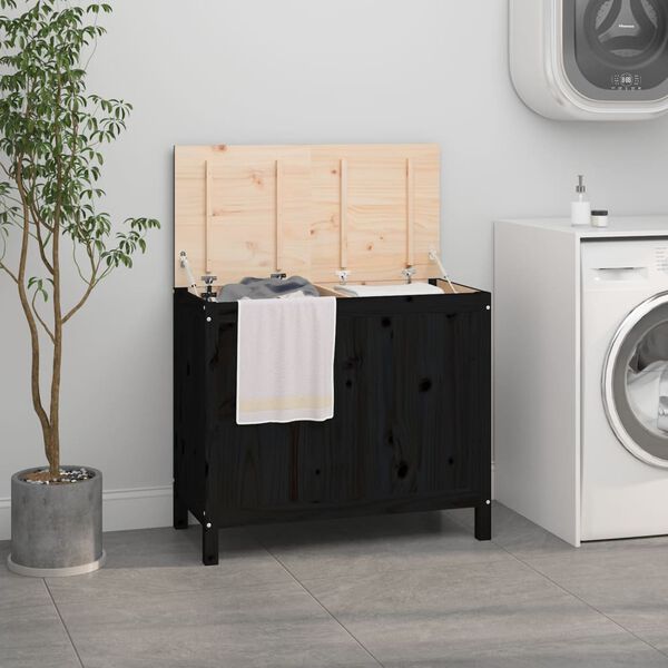 vidaXL Laundry Box Black 88.5x44x76 cm Solid Wood Pine