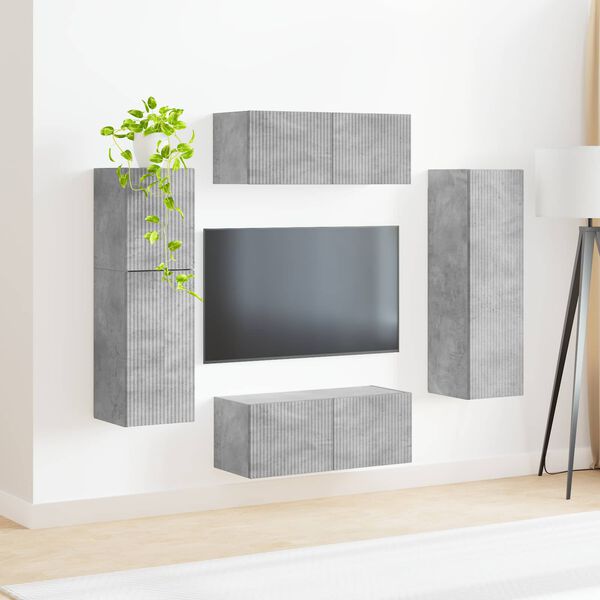 vidaXL TV Cabinet Set Wall-mounted 4 pcs Concrete Grey Engineered Wood