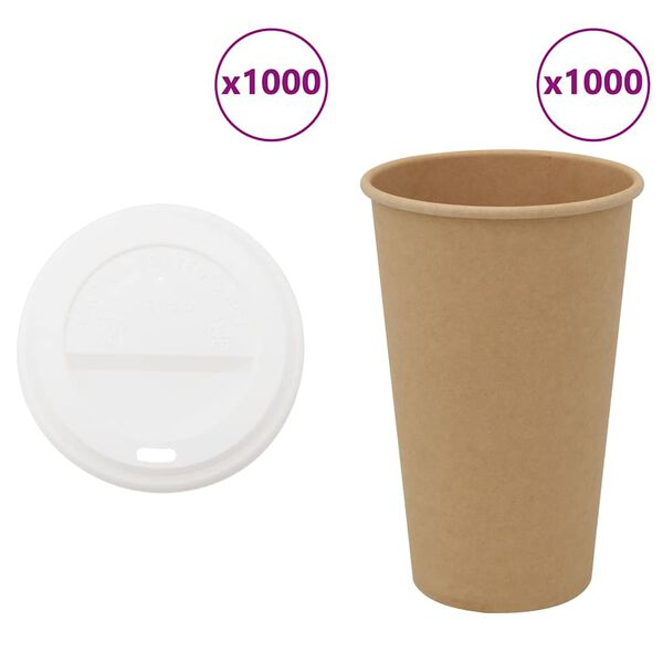 vidaXL Paper Coffee Cups with Lids 1000 pcs 16oz 400ml