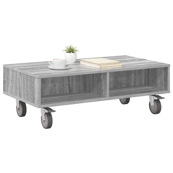 vidaXL Side Table with Wheels Grey Sonoma 90 x 50 x 30 cm