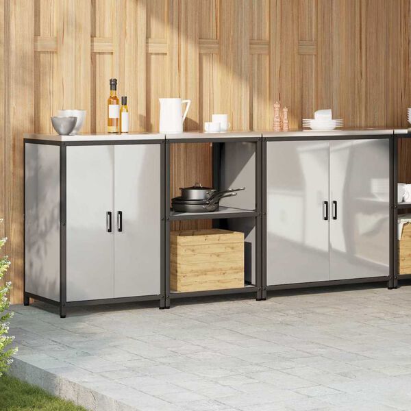 vidaXL Kitchen Storage Set with Shelf 3 pcs Silver Galvanised Steel