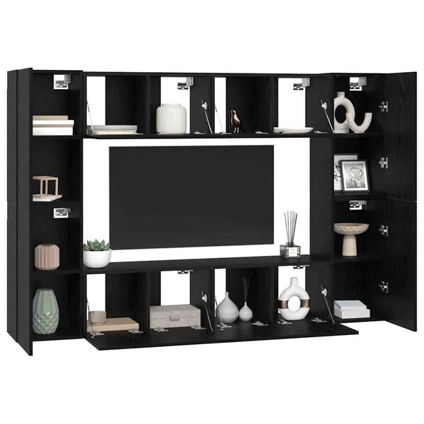 vidaXL TV Cabinet Set Wall-mounted Black Oak Engineered Wood