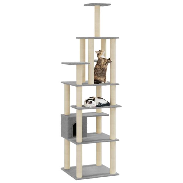 vidaXL Cat Tree with Sisal Scratching Posts Light Grey 183 cm