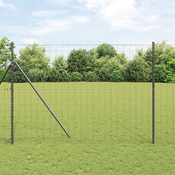 vidaXL Fence with Post Grey 1.6 x 10 m Steel and PVC