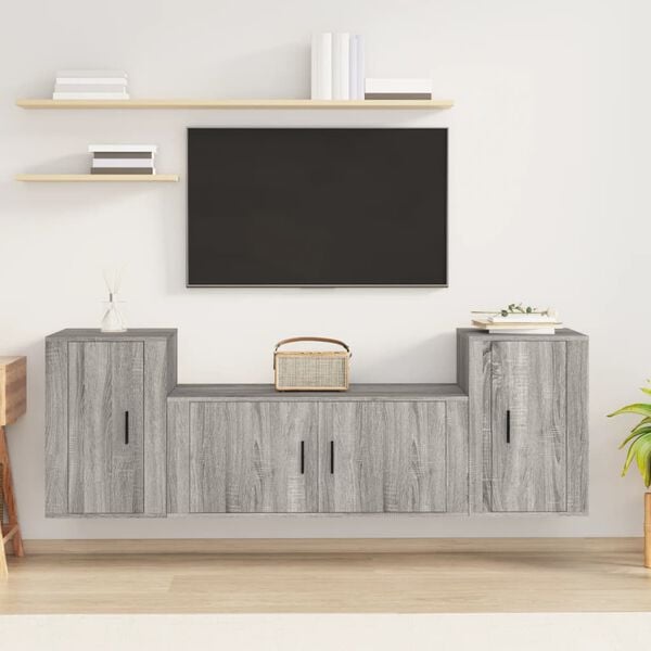 vidaXL 3 Piece TV Cabinet Set Grey Sonoma Engineered Wood