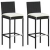 vidaXL Garden Bar Stools with Cushions 2 pcs Black Poly Rattan