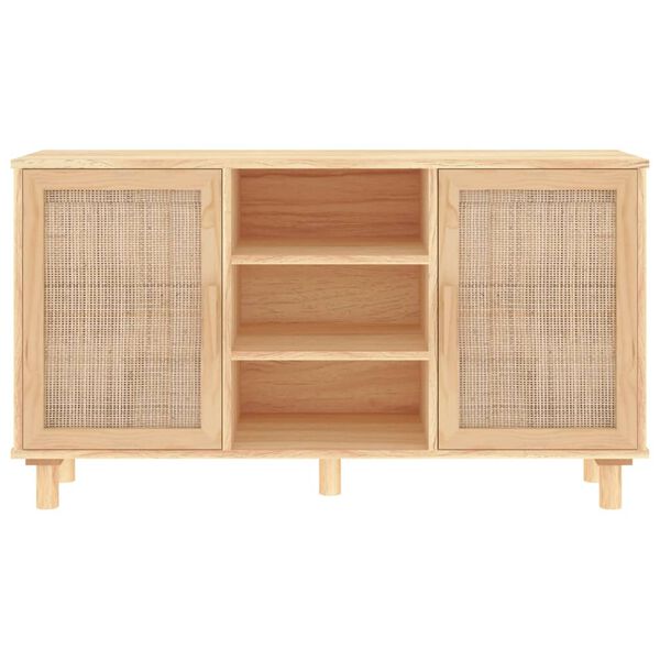 vidaXL Sideboard Brown 105x30x60 cm Solid Wood Pine and Natural Rattan