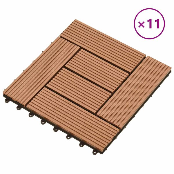 vidaXL Decking Tile 11 pcs Brown 30 x 30 cm WPC