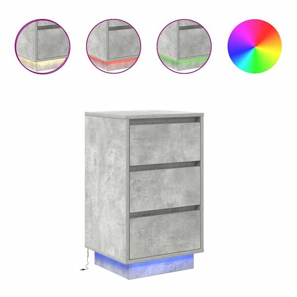 vidaXL Bedside Cabinet with LED Lights&nbsp;Concrete Grey 38x34x65 cm