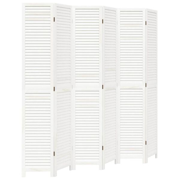 vidaXL Room Divider&nbsp;6 Panels White Solid Wood Paulownia
