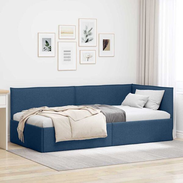 vidaXL Corner Bed Frame with Headboard Blue 90 cm x 190 cm Velvet