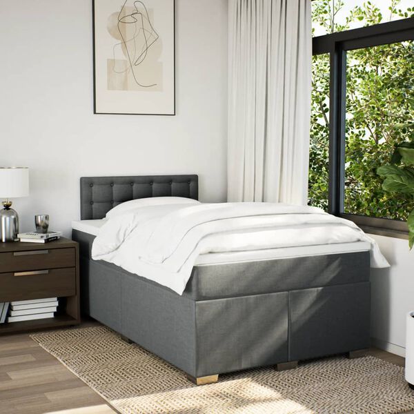 vidaXL Box Spring Bed with Mattress Dark Grey 120x190 cm Fabric