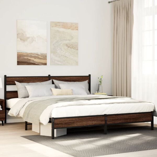 vidaXL Metal Bed Frame without Mattress Brown Oak 193x203 cm