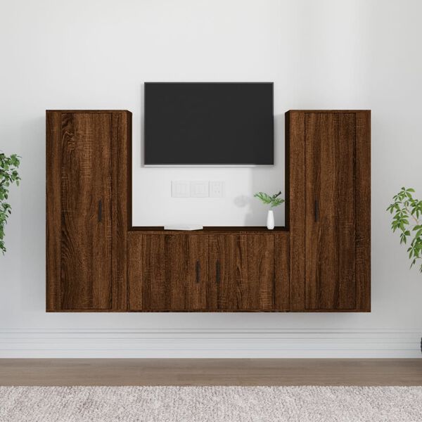 vidaXL 3 Piece TV Cabinet Set Brown Oak Engineered Wood