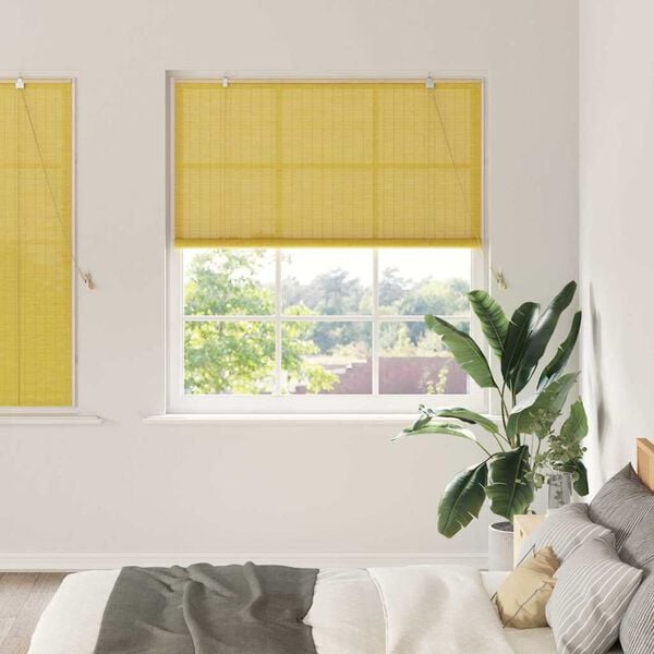 vidaXL Roller Blind with Curtains Manual Yellow 150 x 160 cm Bamboo