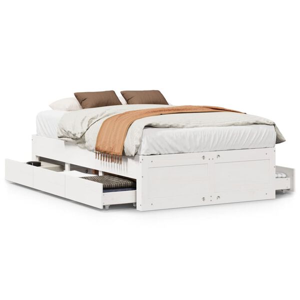 vidaXL Bed Frame without Mattress with Drawers White 135x190 cm Double Solid Wood Pine