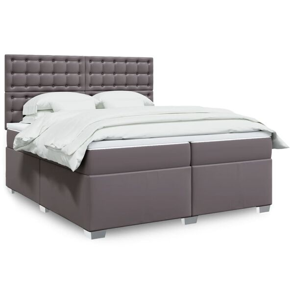 vidaXL Box Spring Bed with Mattress Grey 200x200 cm Faux Leather